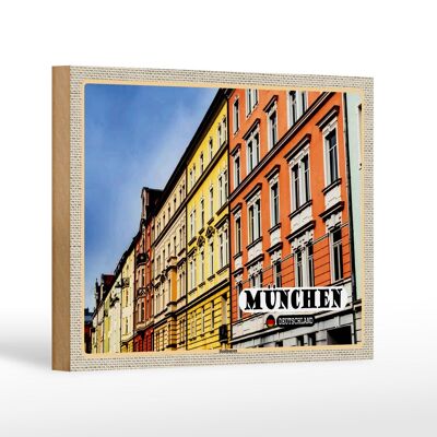 Letrero de madera ciudades Munich edificio Haidhausen 18x12 cm decoración