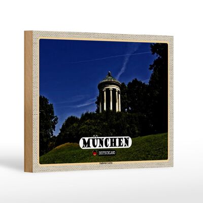 Cartel de madera ciudades Munich Jardín Inglés 18x12 cm regalo