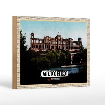 Wooden sign cities Munich Maximilianeum architecture 18x12 cm