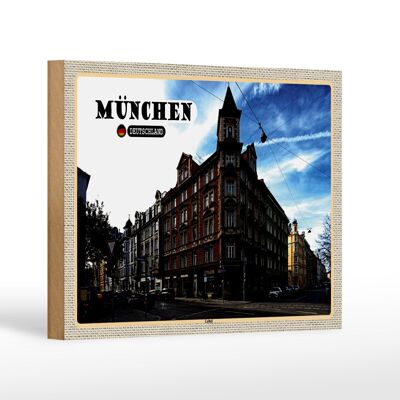Letrero de madera ciudades Munich Lehel calle ciudad 18x12 cm decoración