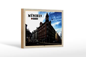 Panneau en bois villes Munich Lehel rue ville 18x12 cm décoration 1