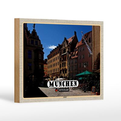 Cartel de madera ciudades Múnich casco antiguo posada 18x12 cm regalos