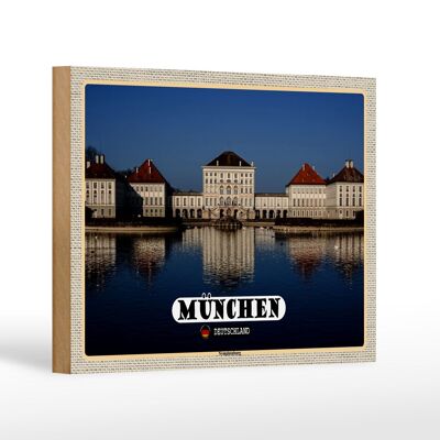 Cartel de madera ciudades Munich Nymphenburgh arquitectura 18x12 cm