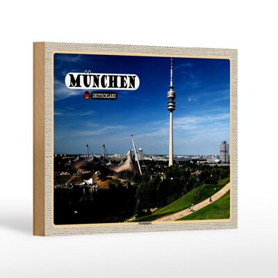 Holzschild Städte München Olympiapark Fernseherturm 18x12 cm