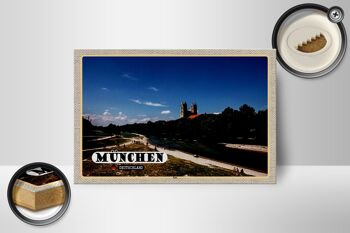 Panneau en bois villes Munich château Isar rivière 18x12 cm décoration 2