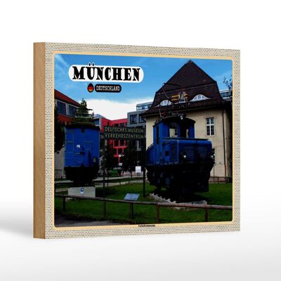 Panneau en bois villes Musée allemand des transports de Munich 18x12 cm
