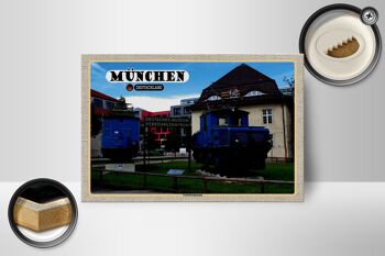 Panneau en bois villes Musée allemand des transports de Munich 18x12 cm 2