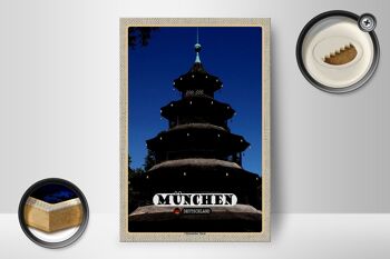 Panneau en bois villes Munich tour chinoise architecture 12x18 cm 2