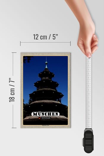 Panneau en bois villes Munich tour chinoise architecture 12x18 cm 4
