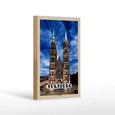 Cartello in legno città Norimberga architettura Lorenzkirche 12x18 cm