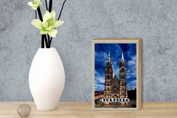 Panneau en bois villes Nuremberg Lorenzkirche architecture 12x18 cm 3