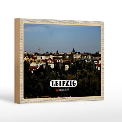 Cartel de madera ciudades Leipzig vista barrio de los músicos 18x12 cm decoración