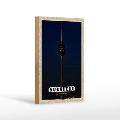 Cartello in legno città Norimberga torre delle telecomunicazioni dipinto 12x18 cm decorazione