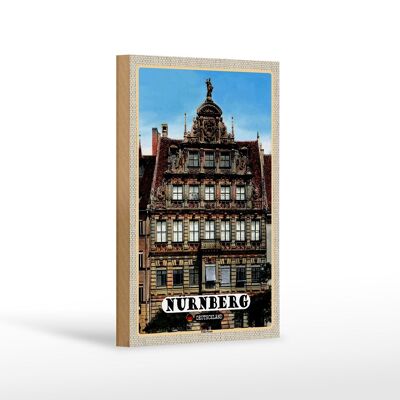 Cartello in legno città Norimberga Architettura Pellerhaus 12x18 cm decoro