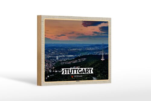 Holzschild Städte Stuttgart Blick auf Degerloch 18x12 cm Dekoration