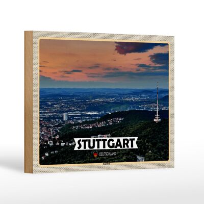 Letrero de madera ciudades Stuttgart vista de Degerloch decoración 18x12 cm