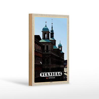 Letrero de madera ciudades Núremberg edificio del ayuntamiento 12x18 cm regalo