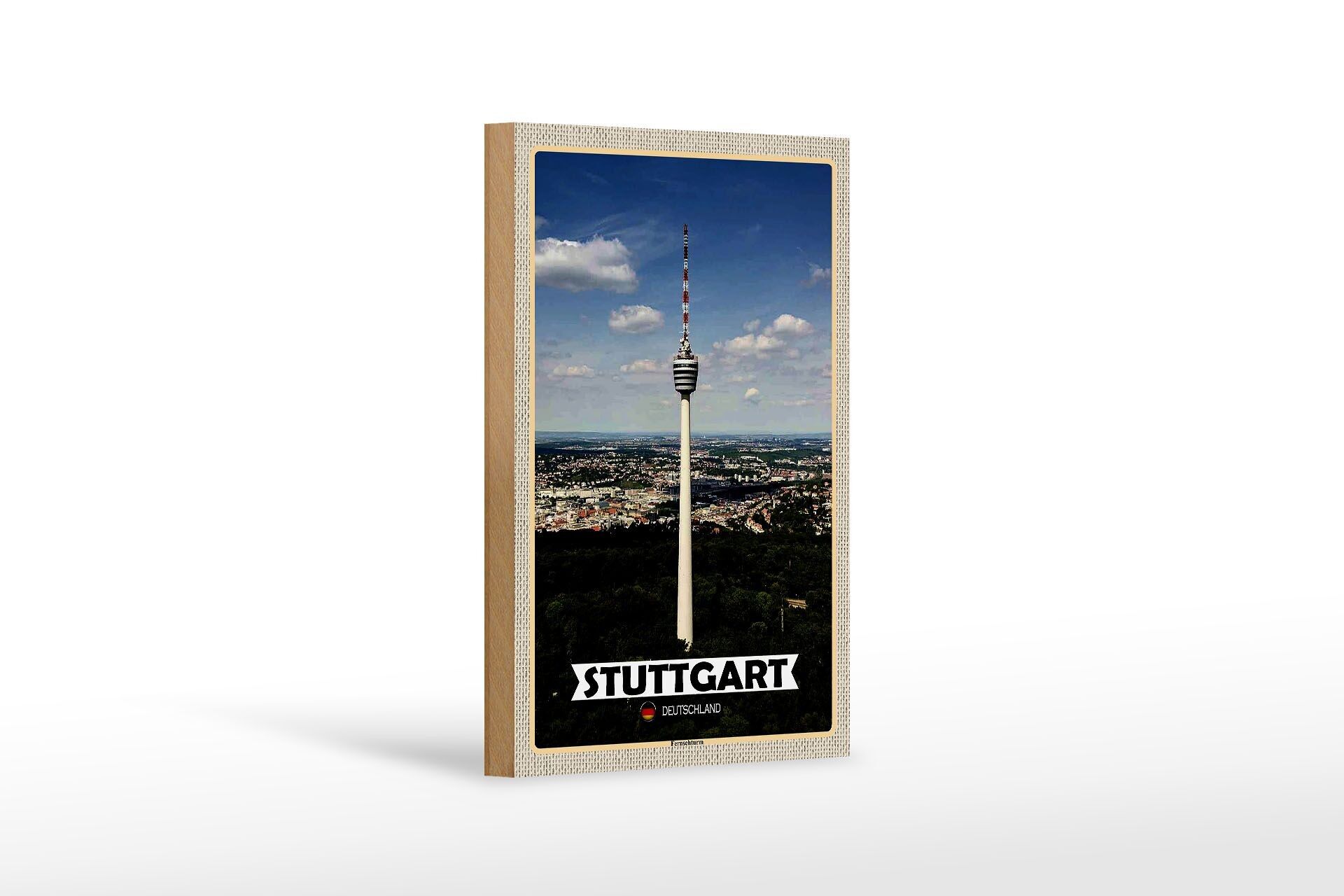 Cartello in legno città Stoccarda Torre televisiva città 12x18 cm decorazione