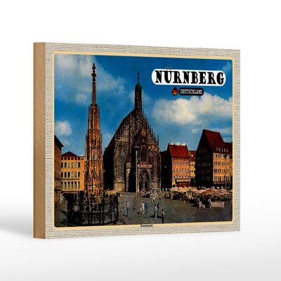 Cartel de madera ciudades Nuremberg mercado principal pintura 18x12 cm decoración