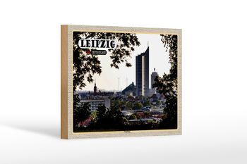 Panneau en bois villes Leipzig Fockeberg vue 18x12 cm décoration 1