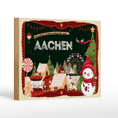 Cartel de madera Saludos navideños AACHEN decoración de regalo 18x12 cm