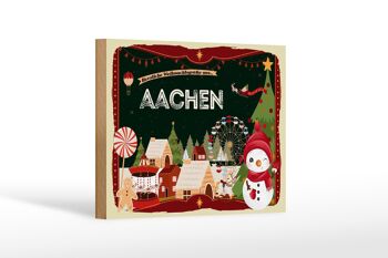 Panneau en bois Salutations de Noël AIX-LA-CHAPELLE Décoration cadeau 18x12 cm 1