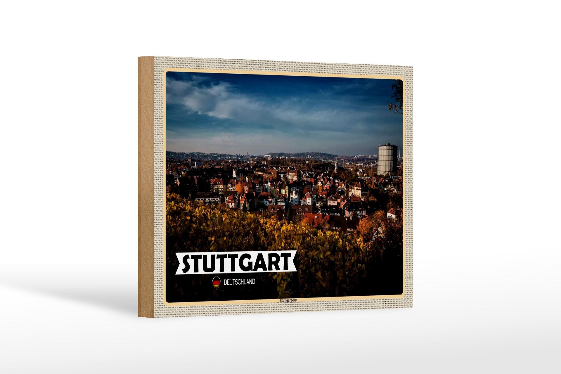 Targa in legno città Stoccarda Est Centro Storico natura 18x12 cm decorazione