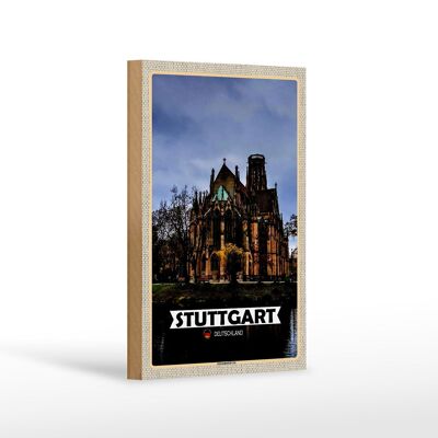 Panneau en bois villes Stuttgart Johanneskirche 12x18 cm cadeau