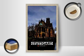 Panneau en bois villes Stuttgart Johanneskirche 12x18 cm cadeau 2