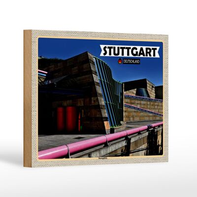 Cartel de madera ciudades Galería Estatal de Stuttgart Arquitectura 18x12 cm
