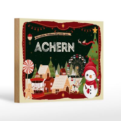 Cartel de madera Saludos navideños ACHERN decoración de regalo 18x12 cm