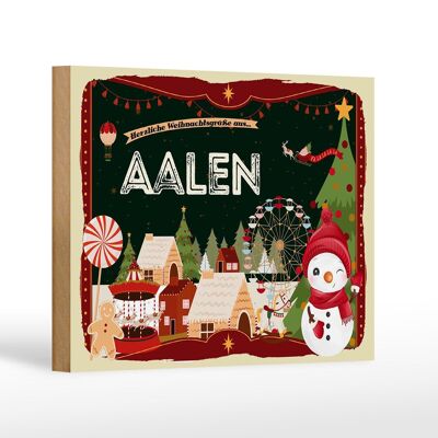 Cartel de madera Saludos navideños AALEN decoración de regalo 18x12 cm