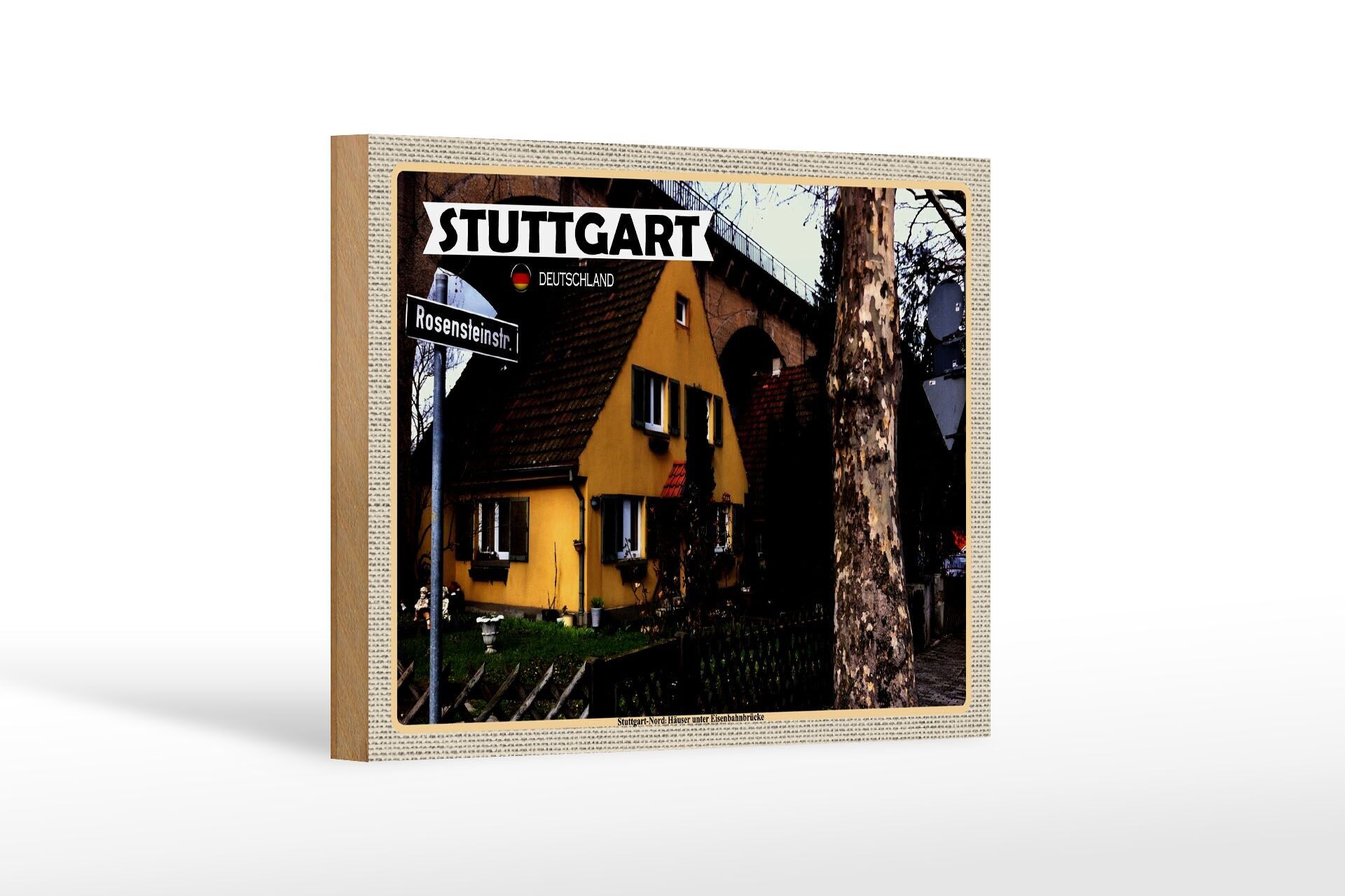 Cartello in legno città Stoccarda North House Ponte ferroviario 18x12 cm