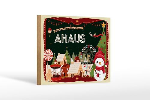Holzschild Weihnachten Grüße aus AHAUS Geschenk Dekoration 18x12 cm