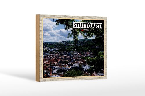 Holzschild Städte Blick auf Stadt Stuttgart West 18x12 cm Dekoration