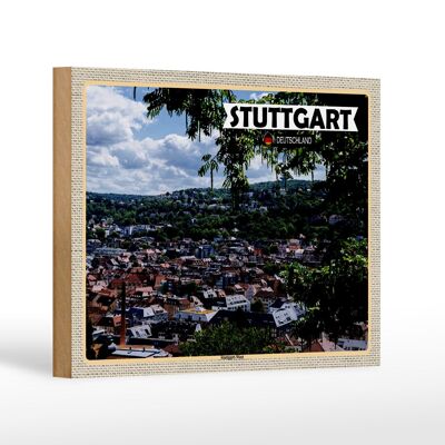 Cartel de madera con vistas a la ciudad de Stuttgart Oeste 18x12 cm decoración