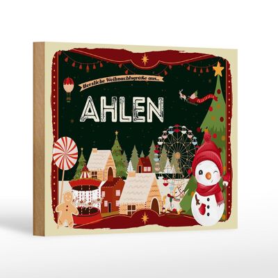 Holzschild Weihnachten Grüße aus AHLEN Geschenk Dekoration 18x12 cm