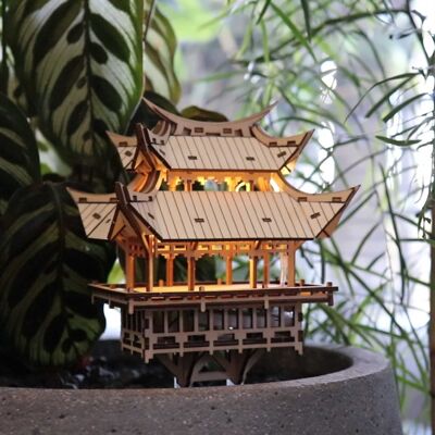 Piccole case sugli alberi Tempio della gratitudine, puzzle 3D in legno fai da te