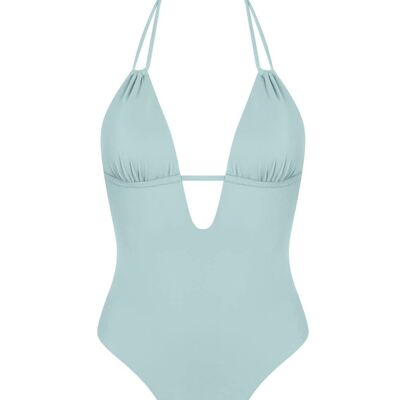 Costume da bagno con scollo a V e doppia spallina-Misty Blue