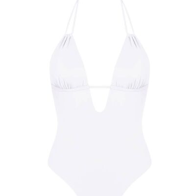 Double straps v-neck swimsuit-White