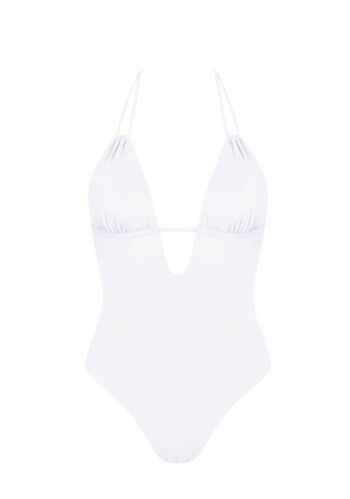 Maillot de bain deux bretelles col V-Blanc 1