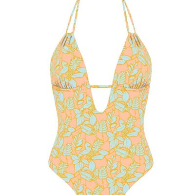 Double straps v-neck swimsuit- Nectarine Leaves