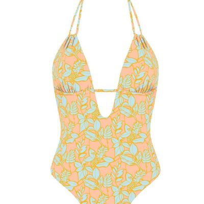 Maillot de bain double bretelles col V - Feuilles de Nectarine