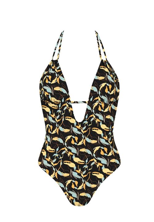 Double straps v-neck swimsuit-Branches