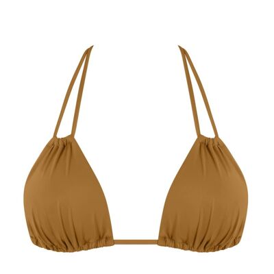 Top bikini a triangolo con doppia spallina-Marrone sabbia