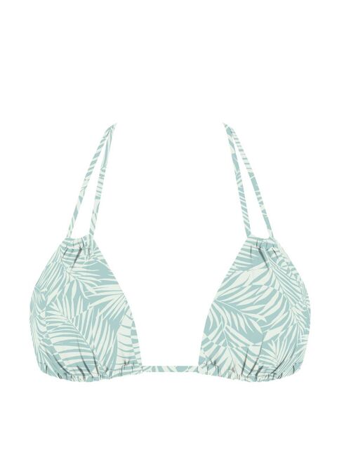 Double Strap Triangle Bikini Top-Misty Blue Banana Leaf