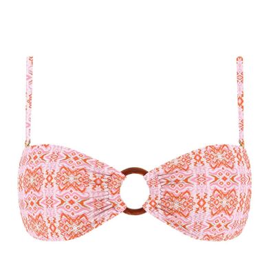 Haut de bikini bandeau de canalé - Estampado tribal melocotón