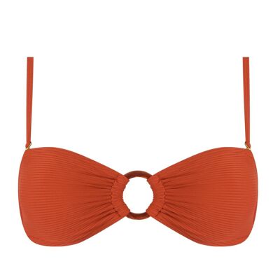 Top de bikini bandeau de canalé - Rojo carmesí