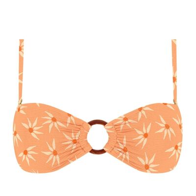 Top de bikini bandeau de canalé con estampado de gerberas naranjas