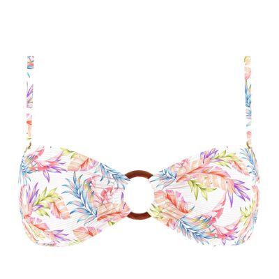 Bandeau-Bikini-Top aus Canalé mit Palmenblüten-Print